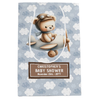 Blauw Bruin Waterverf Beer Baby shower Favoriet Ta Medium Cadeauzakje
