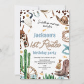 Blauw Bruin Western Eerste Rodeo 1e Verjaardag Kaart (Voorkant)