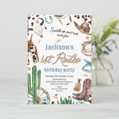 Blauw Bruin Western Eerste Rodeo 1e Verjaardag Kaart (Staand voorkant)