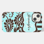 Blauw, bruin, wit gestreept damast iPad Air Hoesje iPhone Hoesje (Achterkant horizontaal)