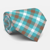 Blauw, Bruin & Wit Tarten Plaid Mannen Stropdas (Opgerold)