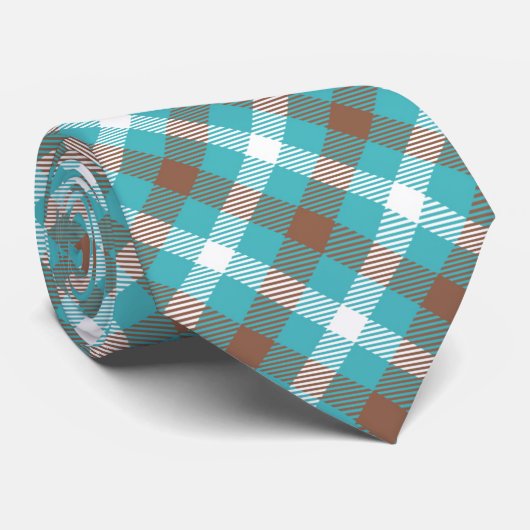 Blauw, Bruin & Wit Tarten Plaid Mannen Stropdas (Opgerold)