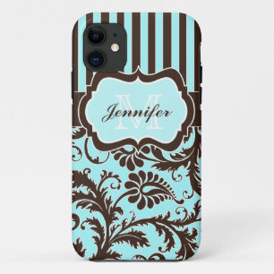 Blauw, bruin, witte stripper Damask iPhone 5 Hoesj iPhone 11 Hoesje