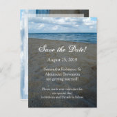 Blauw Bruin Zanden Strand Bruiloft Save the Date K Aankondigingskaart (Voorkant / Achterkant)
