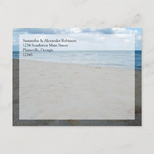 Blauw Bruin Zanden Strand Bruiloft Save the Date K Aankondigingskaart (Achterkant)