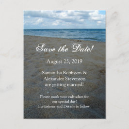 Blauw Bruin Zanden Strand Bruiloft Save the Date K Aankondigingskaart