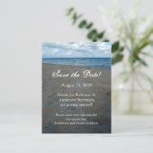 Blauw Bruin Zanden Strand Bruiloft Save the Date K Aankondigingskaart (Staand voorkant)