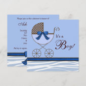 Blauw Bruin Zebra Baby Boy Douche Uitnodigingen (Voorkant / Achterkant)