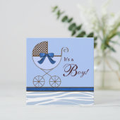 Blauw Bruin Zebra Baby Boy Douche Uitnodigingen (Staand voorkant)