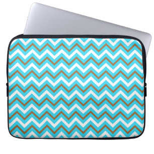 Blauw bruin Zig Zag Lines Geometrische Zee Waves Laptop Sleeve