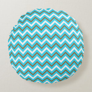 Blauw bruin Zig Zag Lines Geometrische Zee Waves Rond Kussen