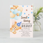 Blauw bruin zoet Beer met ballonnen Jongen's verja Kaart (Staand voorkant)