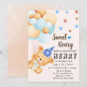 Blauw bruin zoet Beer met ballonnen Jongen's verja Kaart (Voorkant / Achterkant)