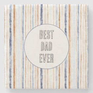 Blauw Bruine Crème Strepen Beste Papa Ooit Stenen Onderzetter