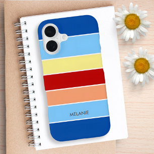 Blauw Bruine & Gele Strepen Monogram Hoesje iPhone 16 Hoesje