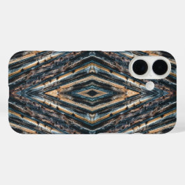 Blauw & Bruine Houten Balken Foto Perspectief Patr iPhone 16 Hoesje