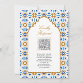 Blauw Bruine Perzische Mozaïek QR Code Moslim Brui Kaart (Achterkant)