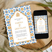Blauw Bruine Perzische Mozaïek QR Code Moslim Brui Kaart