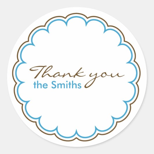 Blauw Bruine Scallop Dank u Stickers (Voorkant)