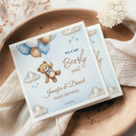 Blauw Bruine Teddybeer Ballonnen Baby Shower Servet