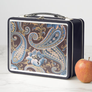 Blauw bruine vintage paisley metalen lunchbox
