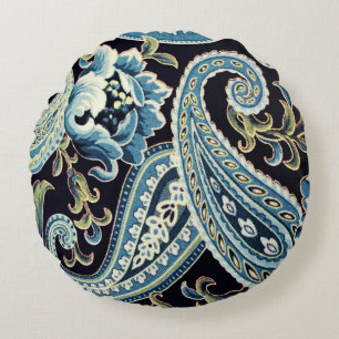 Blauw Bruine Vintage Paisley Rond Kussen