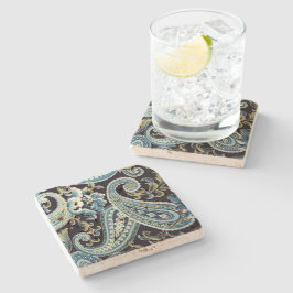 Blauw Bruine Vintage Paisley Stenen Onderzetter