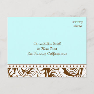 Blauw Bruine Vintage Trouw Postkaart RSVP Uitnodiging Briefkaart