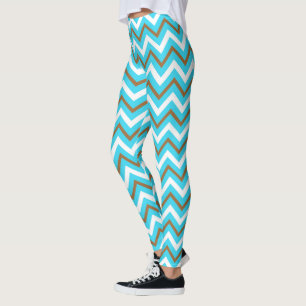 Blauw Bruine Witte Zig Zag Lijnen Geometrische Zee Leggings