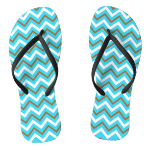 Blauw Bruine Witte Zig Zag Lijnen Geometrische Zee Teenslippers