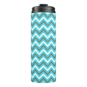 Blauw Bruine Witte Zig Zag Lijnen Geometrische Zee Thermosbeker