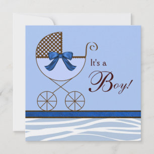 Blauw Bruine Zebra Baby Jongen Shower Uitnodiginge Kaart