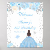 Blauw Brunette Haar Meisje Verjaardagsfeestje Welk Poster (Voorkant)