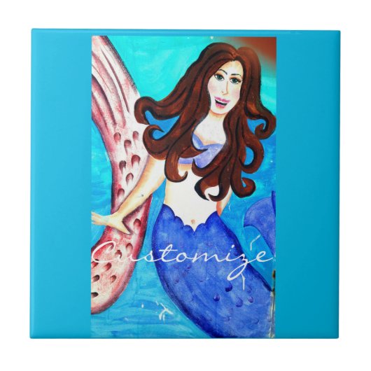 blauw brunette zeemiettegel tegeltje (Voorkant)