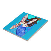 blauw brunette zeemiettegel tegeltje (Zijkant)