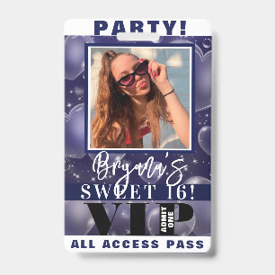 Blauw Bubbel Hartjes Verjaardagsfeest VIP Pas Badg Badge