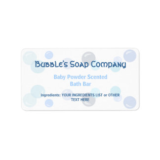 Blauw bubbelspatroon op wit zeeplabel etiket