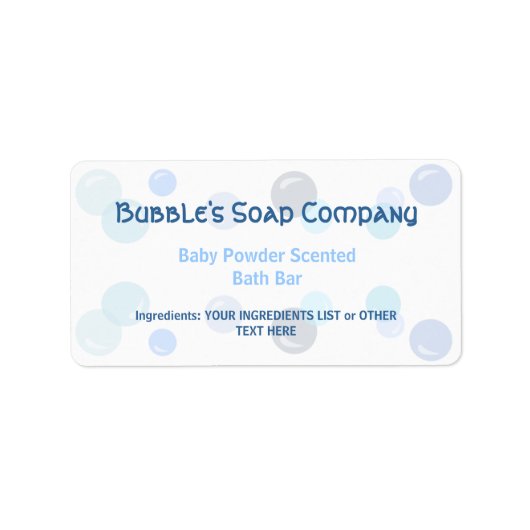 Blauw bubbelspatroon op wit zeeplabel etiket (Voorkant)