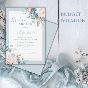 Blauw Budget Bloemige Hortensia Elegante Bruiloft  Kaart