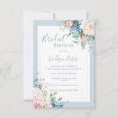 Blauw Budget Bloemige Hortensia Elegante Bruiloft  Kaart (Voorkant)