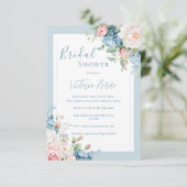 Blauw Budget Bloemige Hortensia Elegante Bruiloft  Kaart (Staand voorkant)