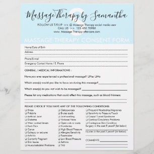 Blauw budgetformulier voor massage therapie toeste flyer