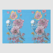 Blauw Budgie Rozen Bloemenpatroon Blauw Weefseldoc Tissuepapier (Voorkant)