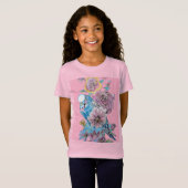 Blauw Budgie Schattige Whimsical Roze Meisjes T Sh T-shirt (Voorkant volledig)