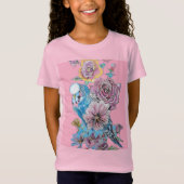Blauw Budgie Schattige Whimsical Roze Meisjes T Sh T-shirt (Voorkant)