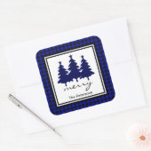 Blauw Buffalo geruite dennenbomen Persoonlijk Vierkante Sticker (Envelop)