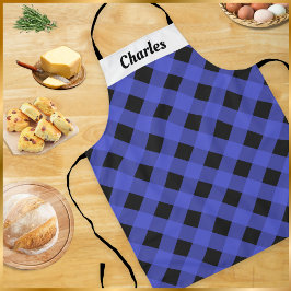 Blauw Buffalo geruite gepersonaliseerde kerstkeuke Schort