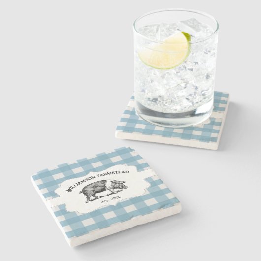 Blauw buffel Boerderij Varkensteen Onderzetter (Zijkant)