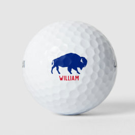 Blauw Buffelsilhouet met gepersonaliseerde naam Golfballen