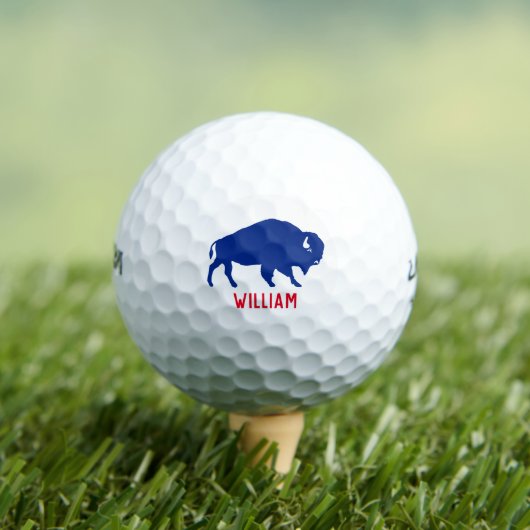 Blauw Buffelsilhouet met gepersonaliseerde naam Golfballen (Insitu Shirt)